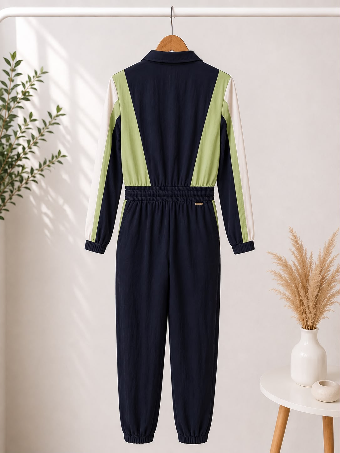 Macacão Feminino Esportivo com Zíper e Ajuste na Cintura – Azul Marinho e Verde | Peça Única | Bazar EFATÁ