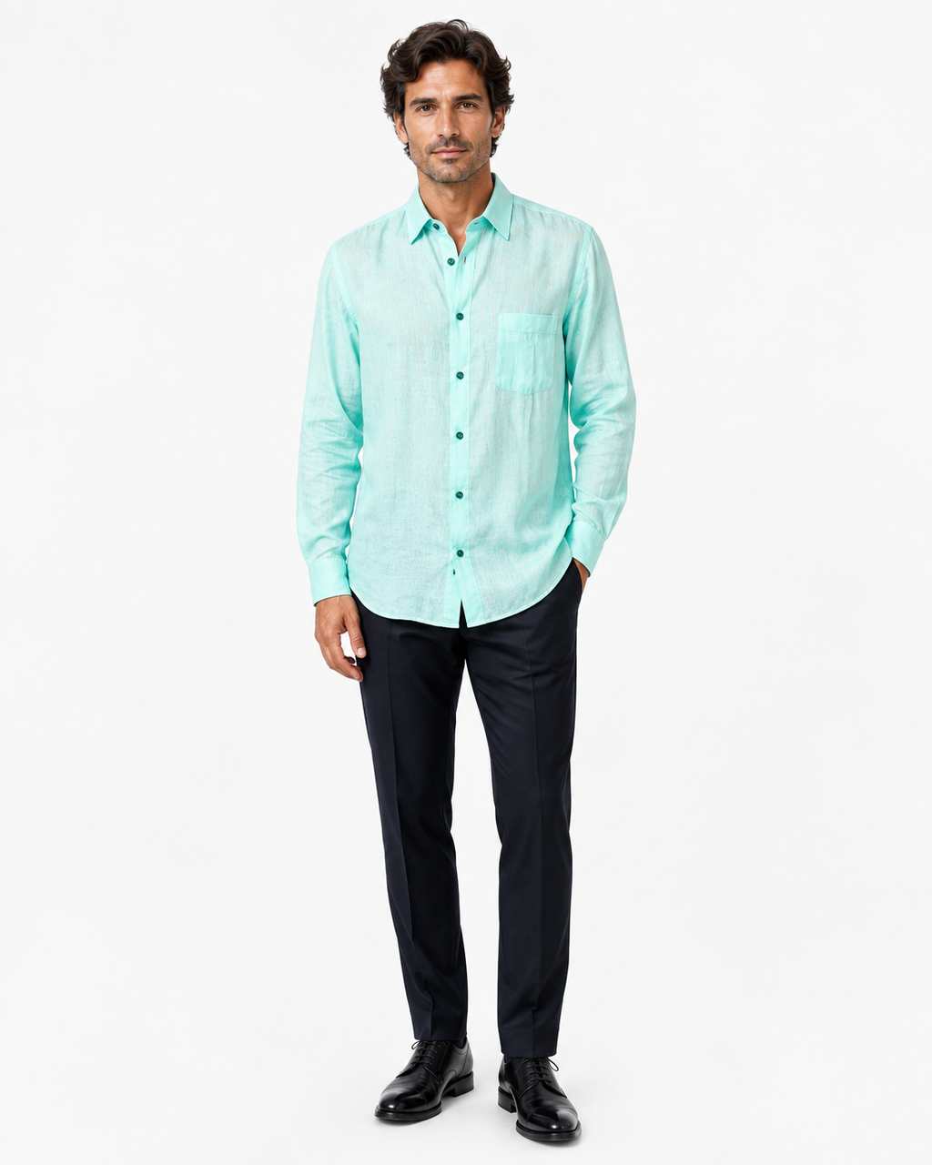 Camisa Masculina Zegna Sport Regular Fit – Verde Água / Menta