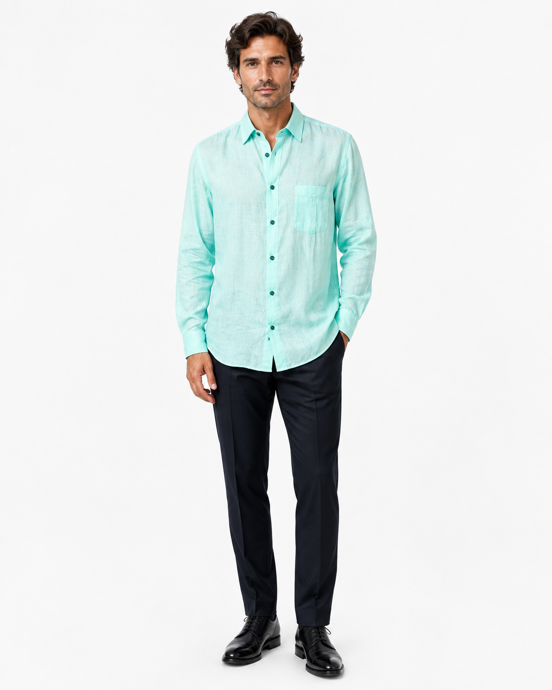 Camisa Masculina Zegna Sport Regular Fit – Verde Água / Menta
