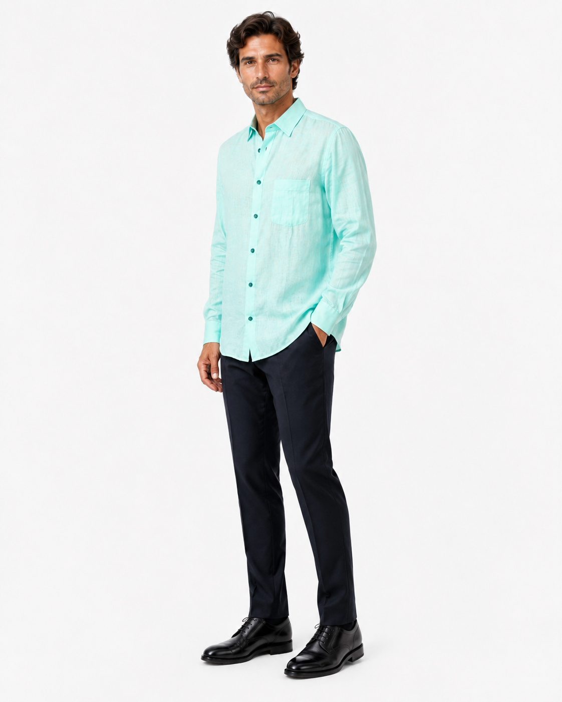 Camisa Masculina Zegna Sport Regular Fit – Verde Água / Menta