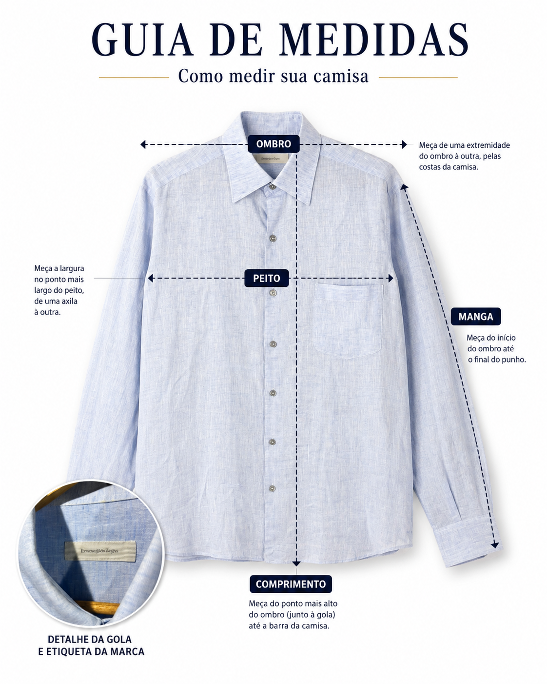 Camisa Masculina Ermenegildo Zegna Azul-Clara – Manga Longa – Peça Premium
