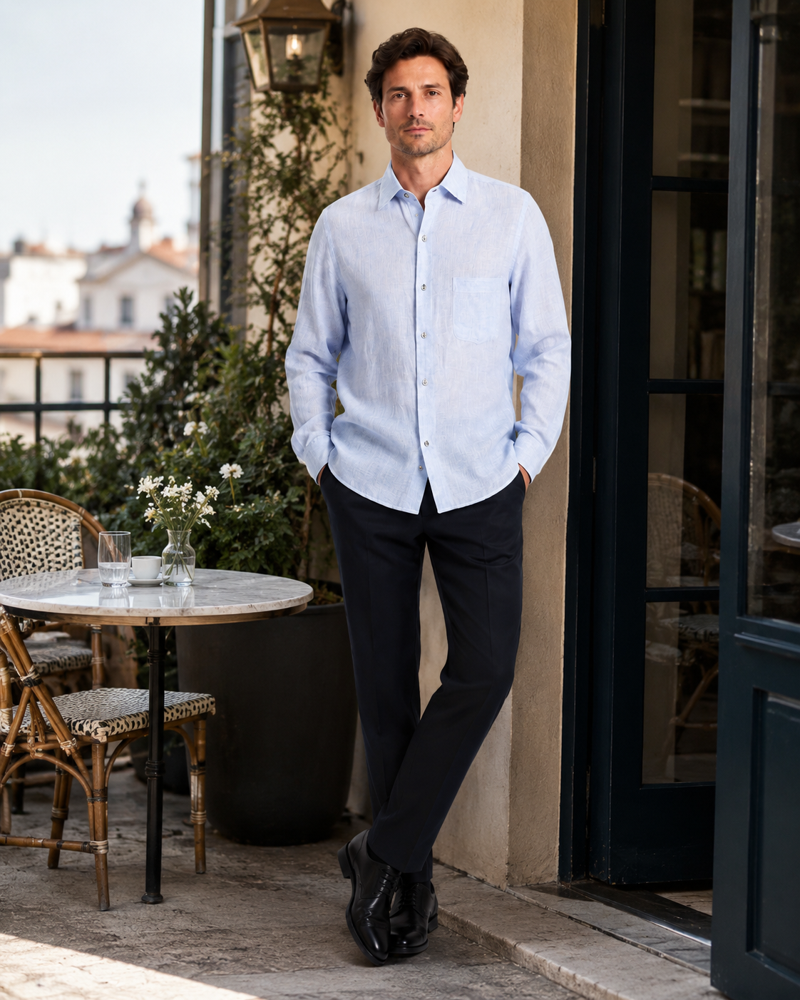 Camisa Masculina Ermenegildo Zegna Azul-Clara – Manga Longa – Peça Premium