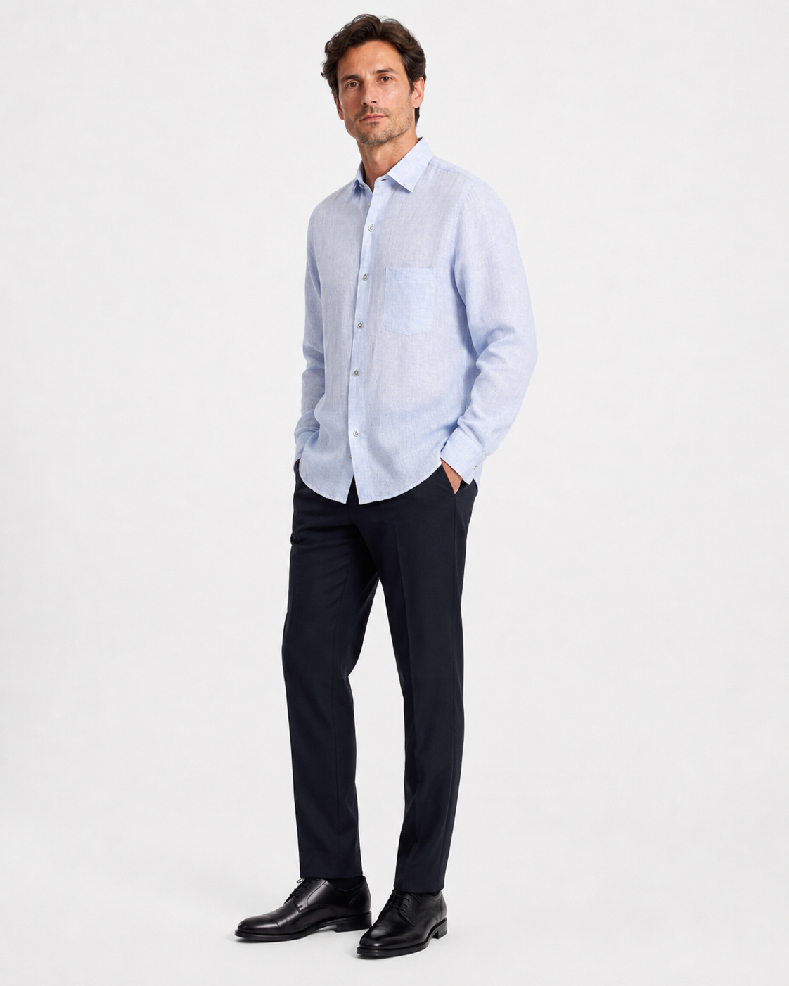 Camisa Masculina Ermenegildo Zegna Azul-Clara – Manga Longa – Peça Premium