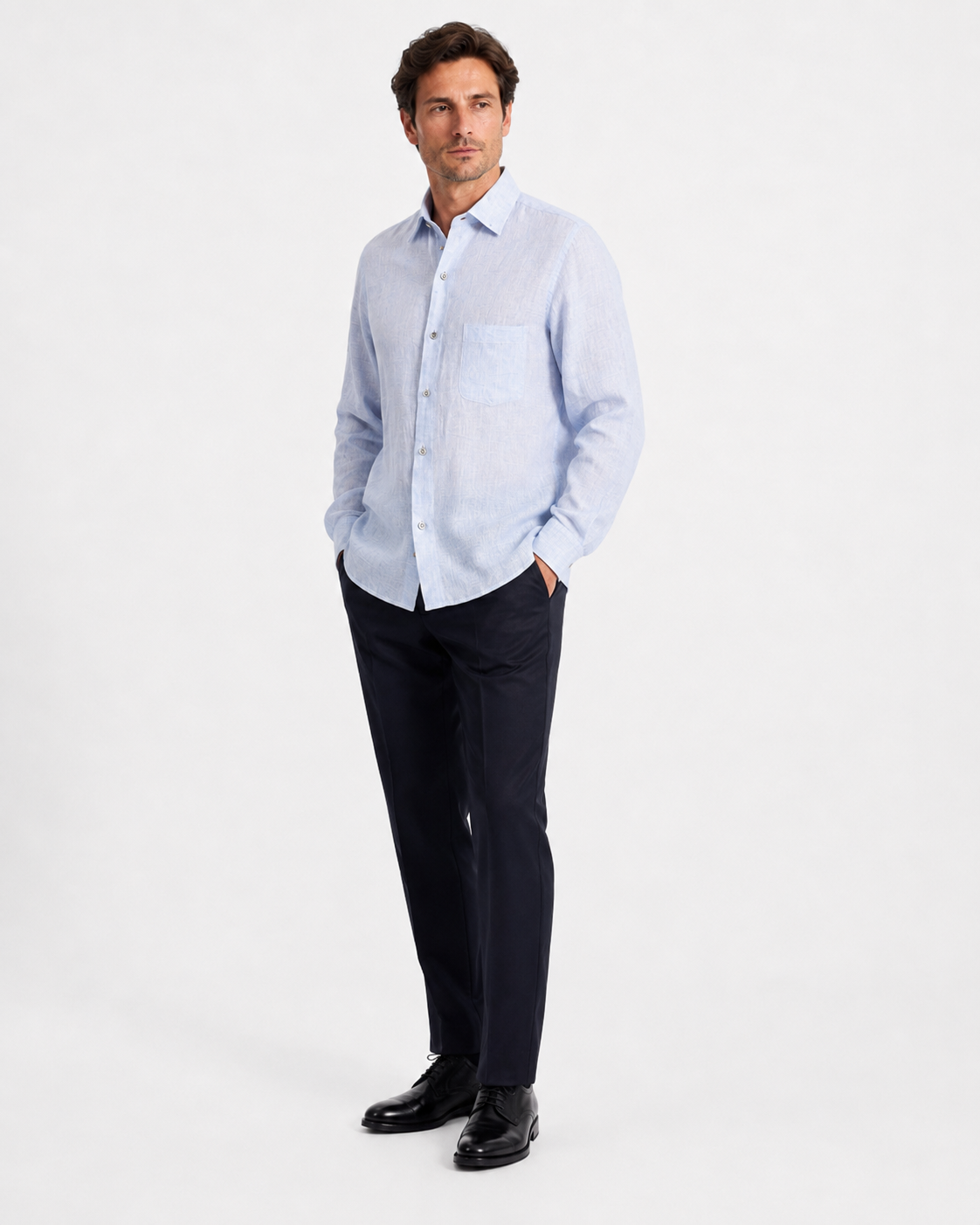 Camisa Masculina Ermenegildo Zegna Azul-Clara – Manga Longa – Peça Premium