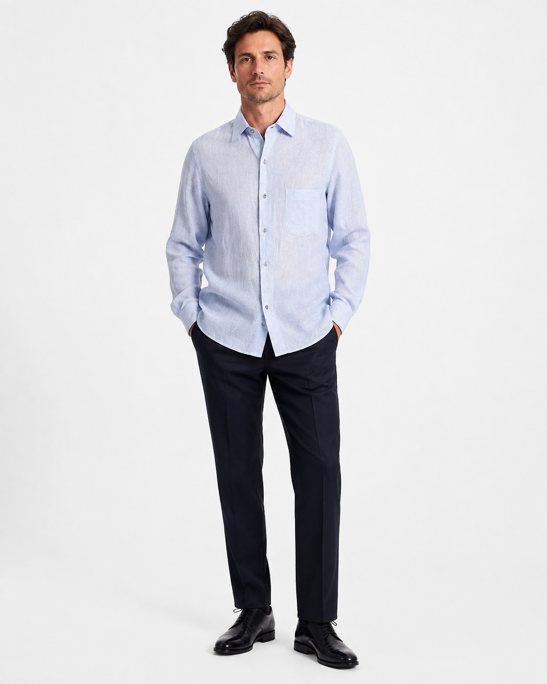 Camisa Masculina Ermenegildo Zegna Azul-Clara – Manga Longa – Peça Premium