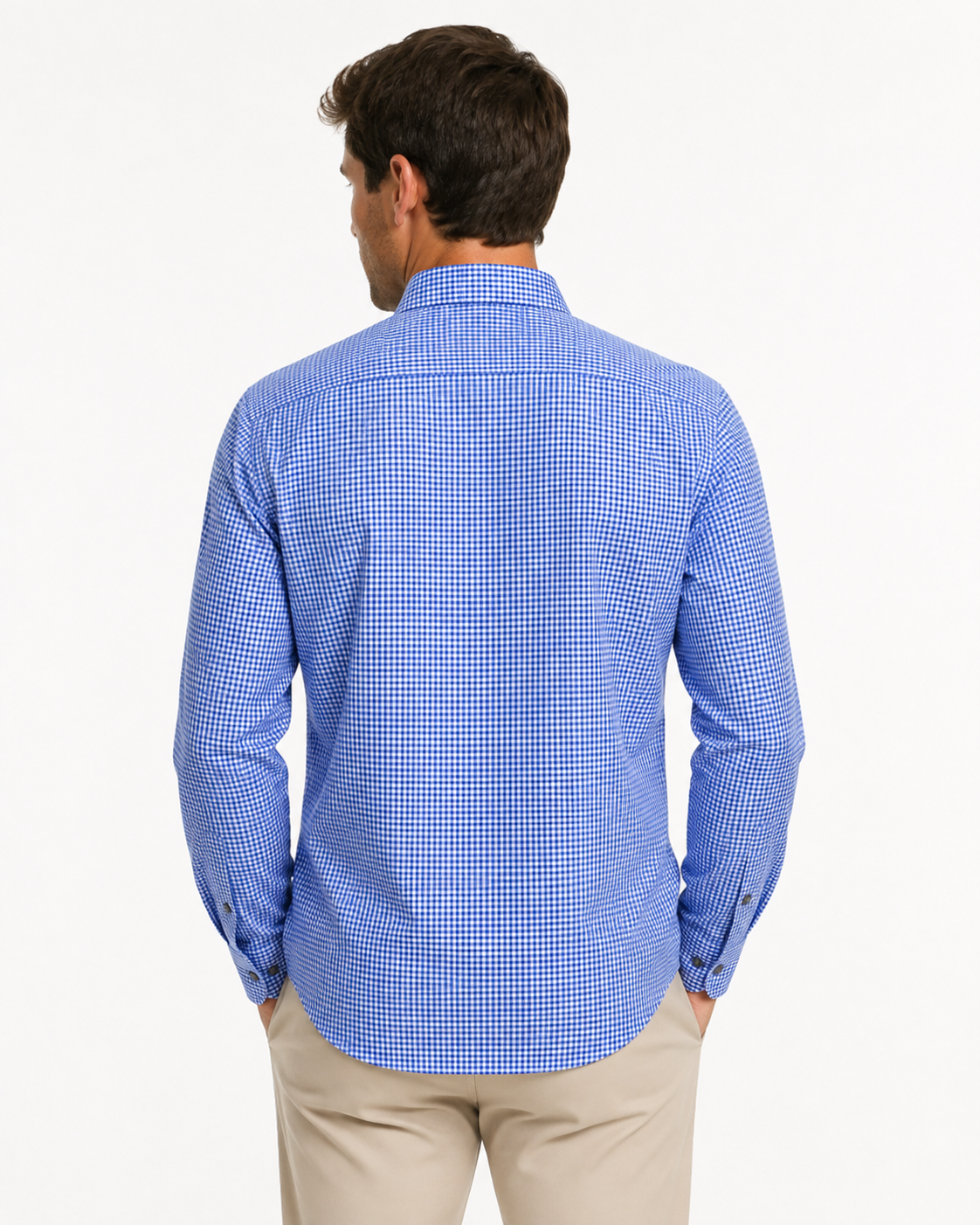Camisa Masculina Ermenegildo Zegna Xadrez Azul e Branco – Manga Longa