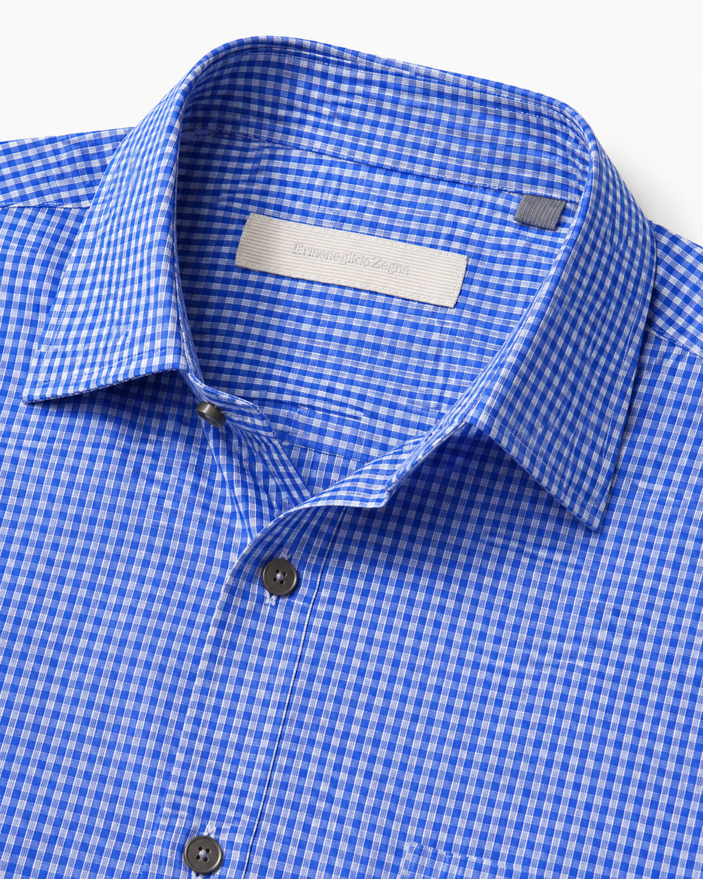 Camisa Masculina Ermenegildo Zegna Xadrez Azul e Branco – Manga Longa
