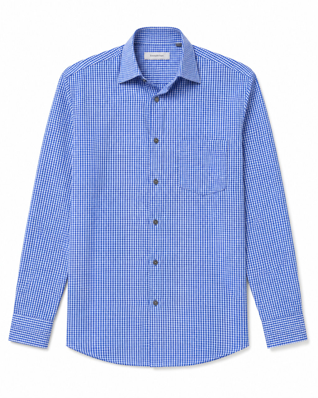 Camisa Masculina Ermenegildo Zegna Xadrez Azul e Branco – Manga Longa