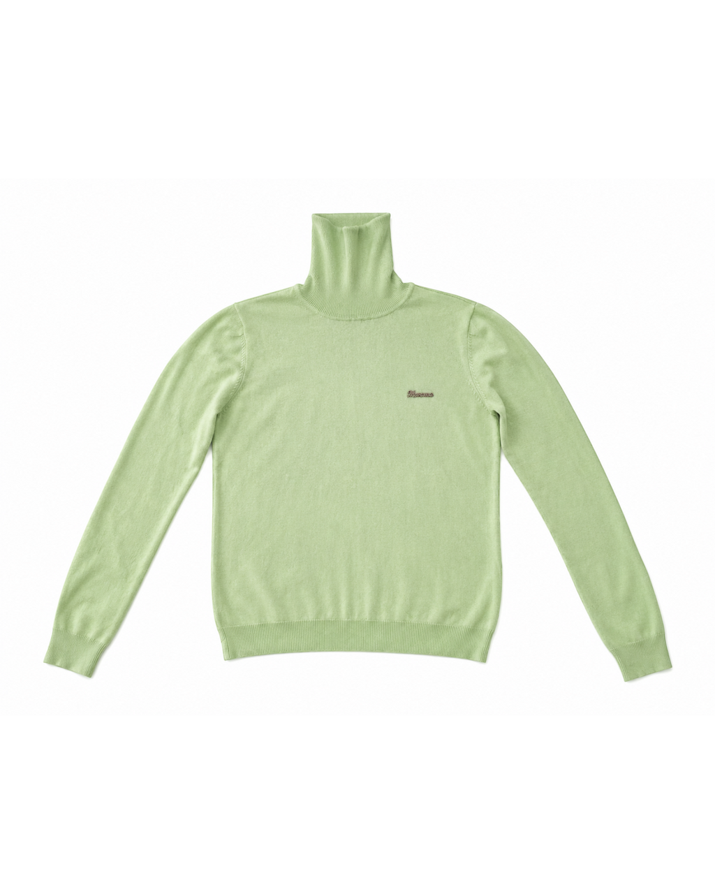 Blusa feminina Morena Rosa de tricô verde-claro com gola alta e manga longa, disponível no BAZAR OFICIAL EFATA.