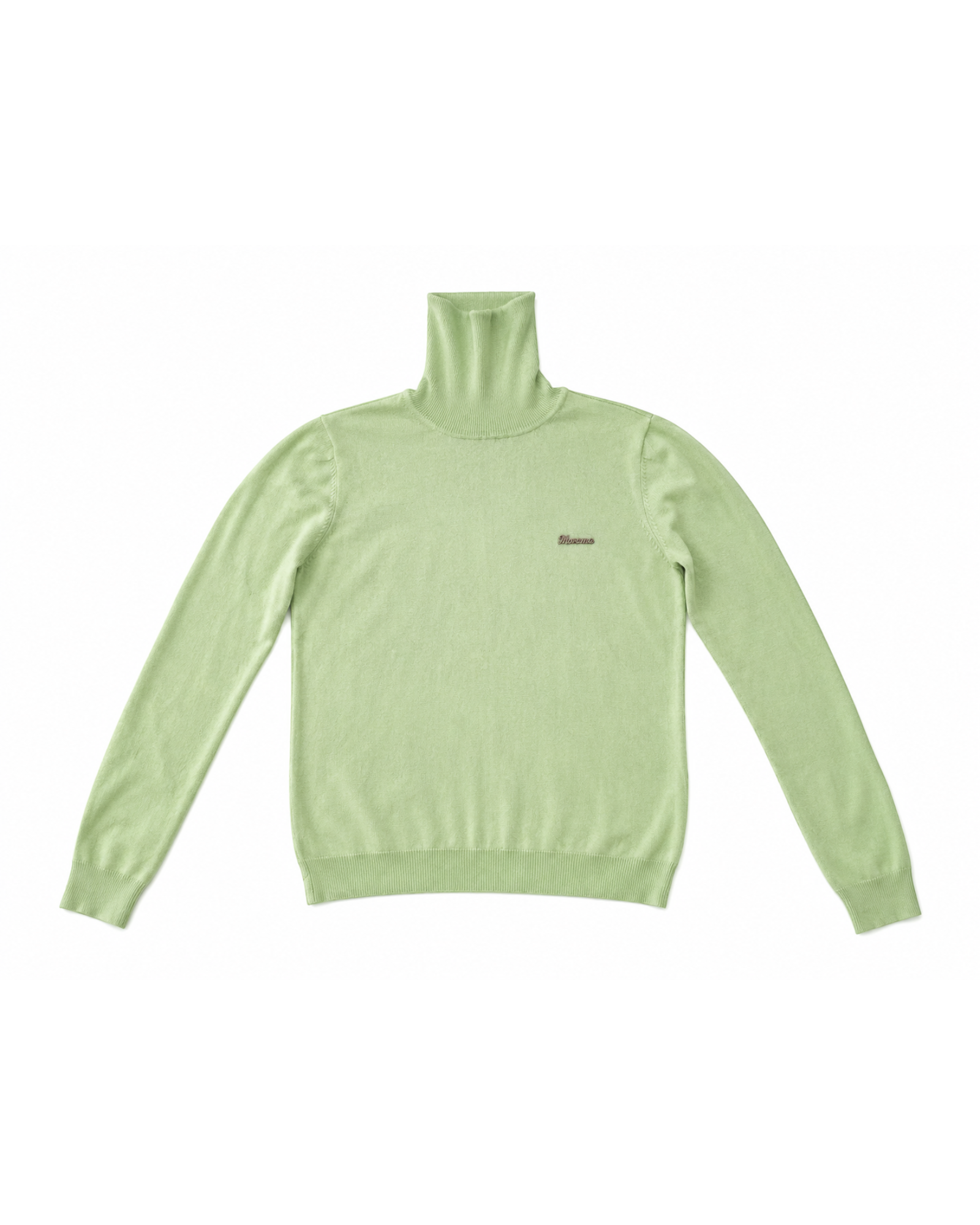 Blusa feminina Morena Rosa de tricô verde-claro com gola alta e manga longa, disponível no BAZAR OFICIAL EFATA.