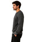 Suéter masculino BAZAR OFICIAL EFATA de tricô preto mesclado com gola redonda e mangas texturizadas em vista lateral