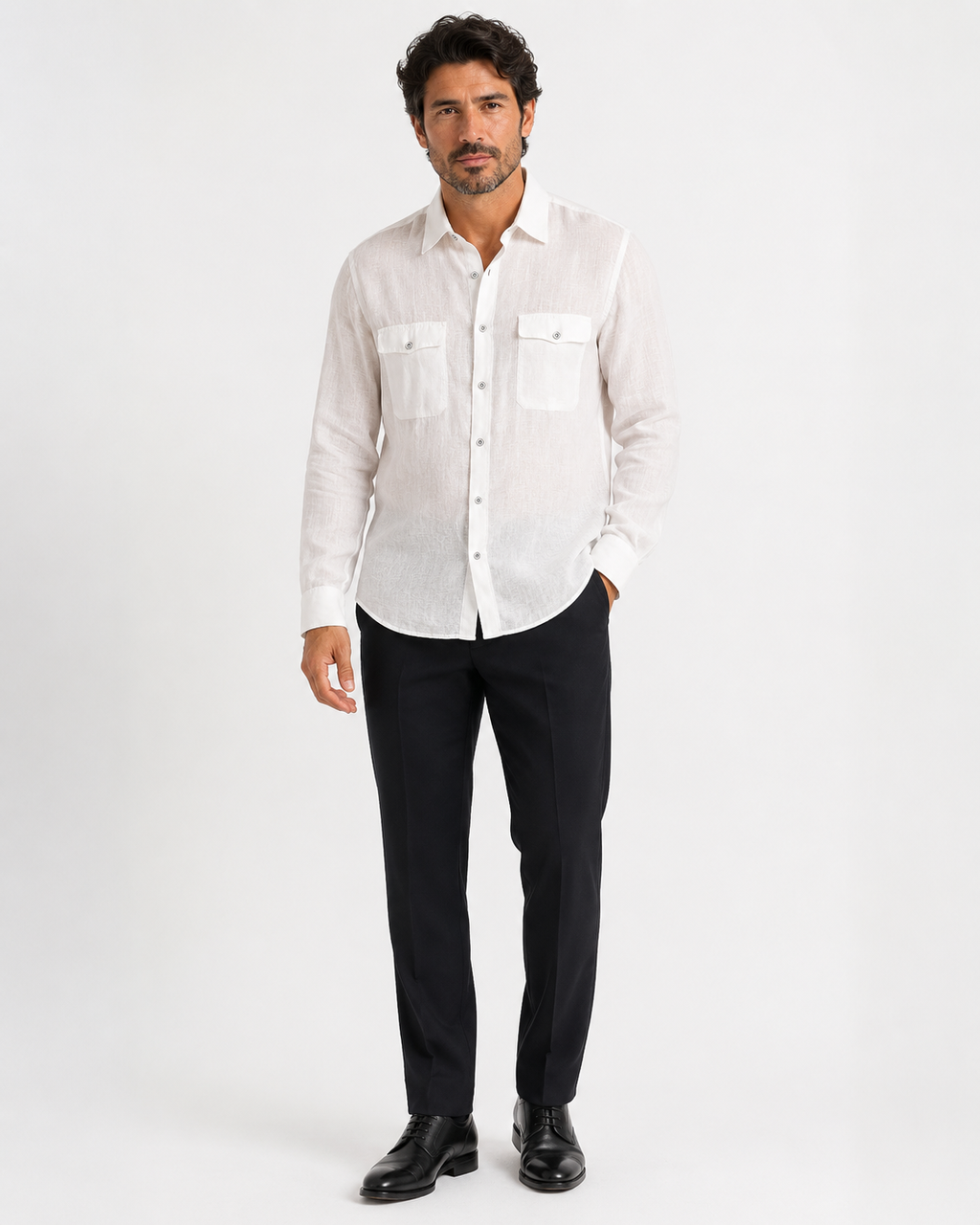 Camisa Masculina Calvin Klein 100% Linho – Branca – Manga Longa – XL/TG