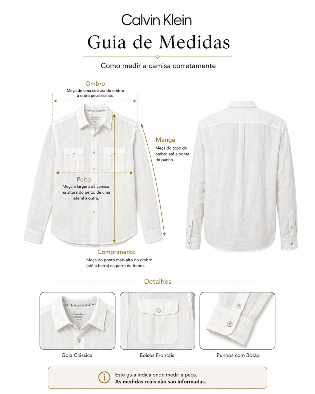 Camisa Masculina Calvin Klein 100% Linho – Branca – Manga Longa – XL/TG