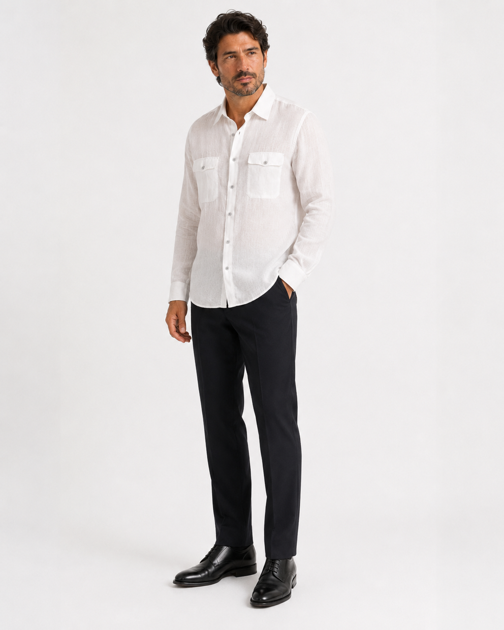 Camisa Masculina Calvin Klein 100% Linho – Branca – Manga Longa – XL/TG