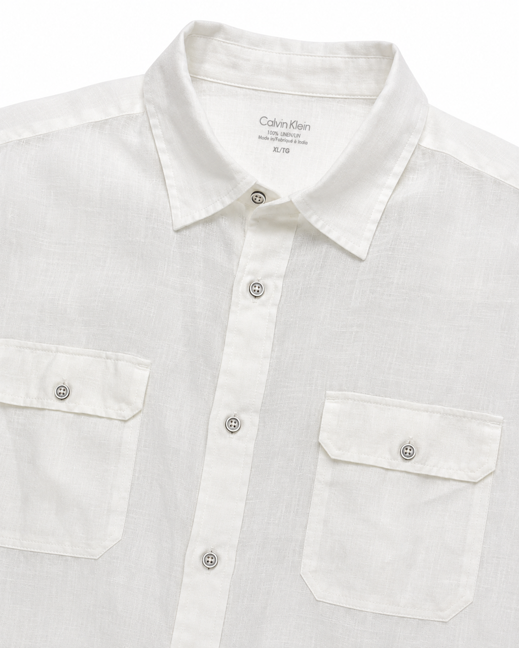 Camisa Masculina Calvin Klein 100% Linho – Branca – Manga Longa – XL/TG