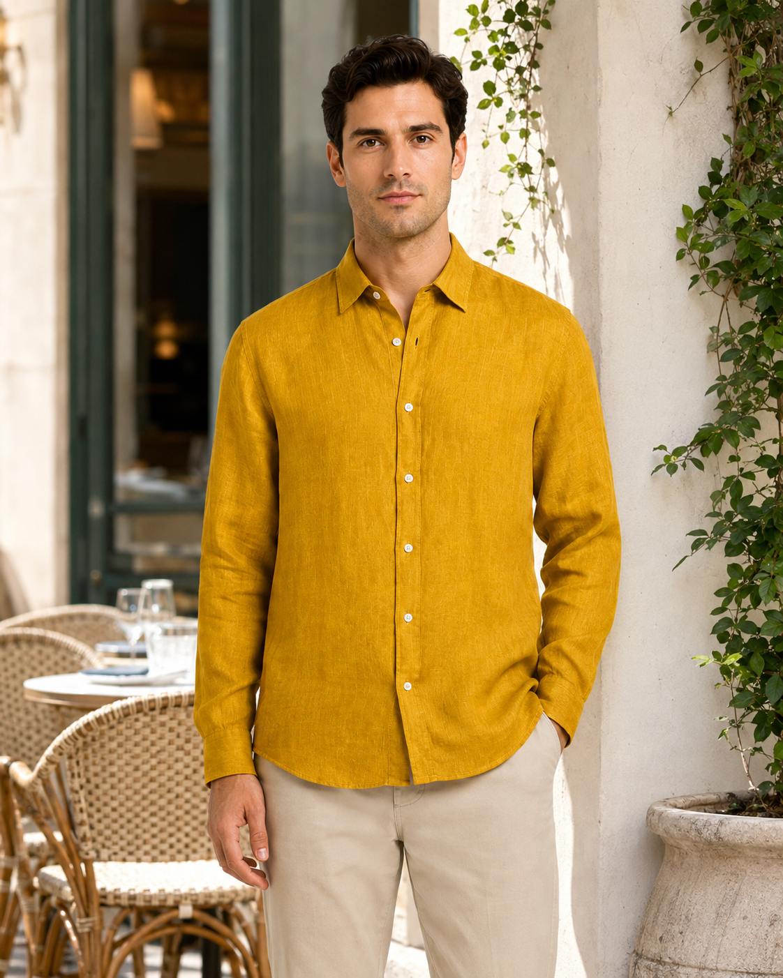 Camisa Masculina Zapälla – Mostarda / Dourado | Manga Longa | Tamanho G
