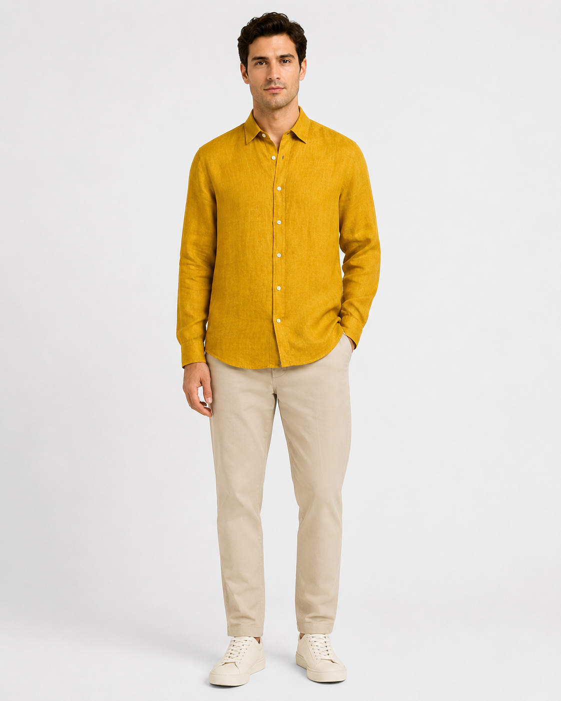 Camisa Masculina Zapälla – Mostarda / Dourado | Manga Longa | Tamanho G